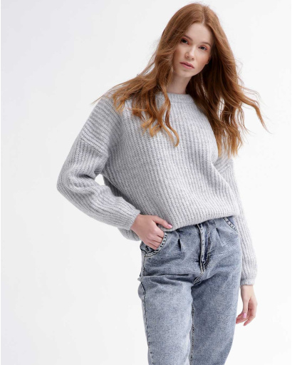 Женский серый свитер Oversize 55765, Цвет: Серый, Размер: ONE SIZE, изображение 2