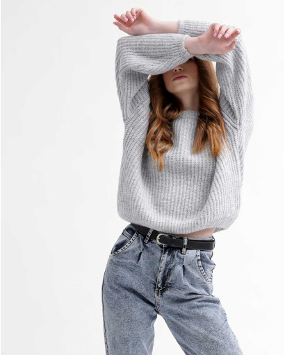 Женский серый свитер Oversize 55765, Цвет: Серый, Размер: ONE SIZE, изображение 3