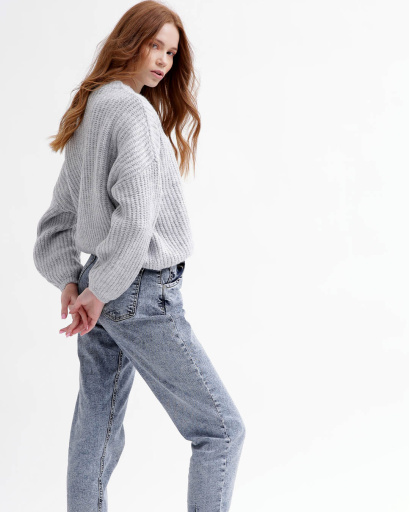 Женский серый свитер Oversize 55765, Цвет: Серый, Размер: ONE SIZE, изображение 4