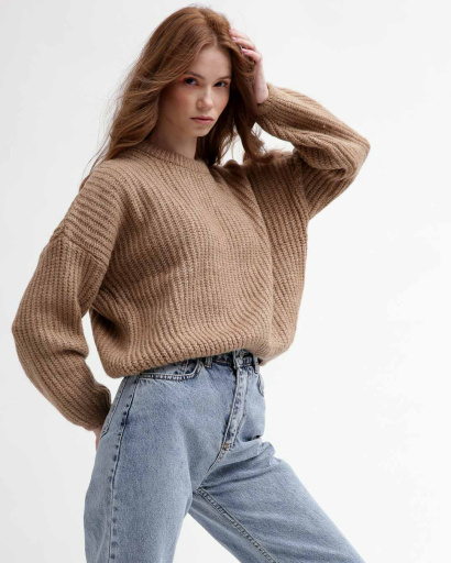 Женский бежевый свитер Oversize 55766, Цвет: Бежевый, Размер: ONE SIZE, изображение 5