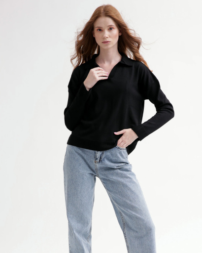 Женский широкий черный пуловер 55780, Цвет: Черный, Размер: ONE SIZE, изображение 2