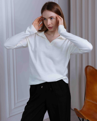 Жіночий широкий білий пуловер 55781, Колір: Білий, Розмір: ONE SIZE, зображення 5