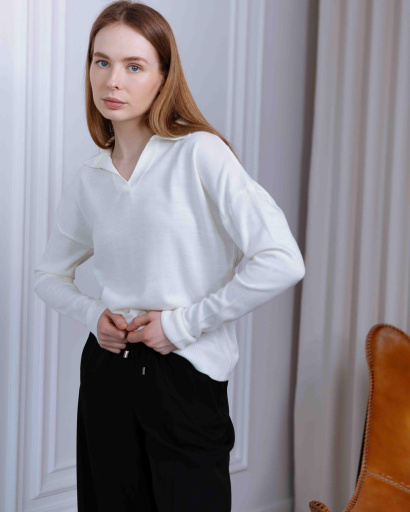 Жіночий широкий білий пуловер 55781, Колір: Білий, Розмір: ONE SIZE, зображення 2