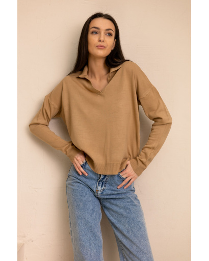 Женский широкий бежевый пуловер 55782, Цвет: Бежевый, Размер: ONE SIZE, изображение 2