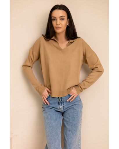 Женский широкий бежевый пуловер 55782, Цвет: Бежевый, Размер: ONE SIZE, изображение 3