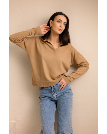 Женский широкий бежевый пуловер 55782, Цвет: Бежевый, Размер: ONE SIZE, изображение 4