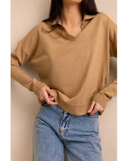 Женский широкий бежевый пуловер 55782, Цвет: Бежевый, Размер: ONE SIZE, изображение 5