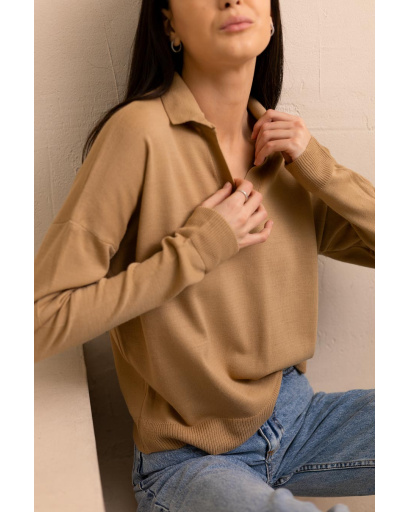 Женский широкий бежевый пуловер 55782, Цвет: Бежевый, Размер: ONE SIZE, изображение 6