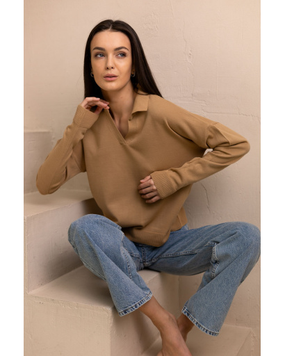 Женский широкий бежевый пуловер 55782, Цвет: Бежевый, Размер: ONE SIZE, изображение 7