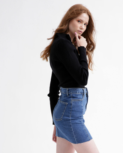 Вʼязаний чорний светр на блискавці 55788, Колір: Чорний, Розмір: ONE SIZE, зображення 2