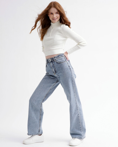 Вʼязаний білий светр на блискавці 55789, Колір: Білий, Розмір: ONE SIZE, зображення 3