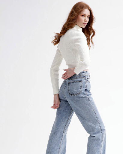 Вʼязаний білий светр на блискавці 55789, Колір: Білий, Розмір: ONE SIZE, зображення 4