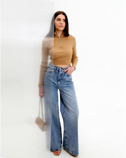 Вʼязаний бежевий светр на блискавці 55790, Колір: Бежевий, Розмір: ONE SIZE, зображення 2