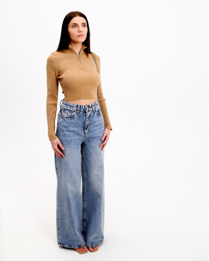 Вʼязаний бежевий светр на блискавці 55790, Колір: Бежевий, Розмір: ONE SIZE, зображення 4