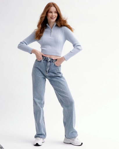 Вʼязаний блакитний светр на блискавці 55792, Колір: Блакитний, Розмір: ONE SIZE, зображення 2