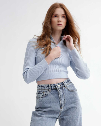 Вʼязаний блакитний светр на блискавці 55792, Колір: Блакитний, Розмір: ONE SIZE, зображення 5