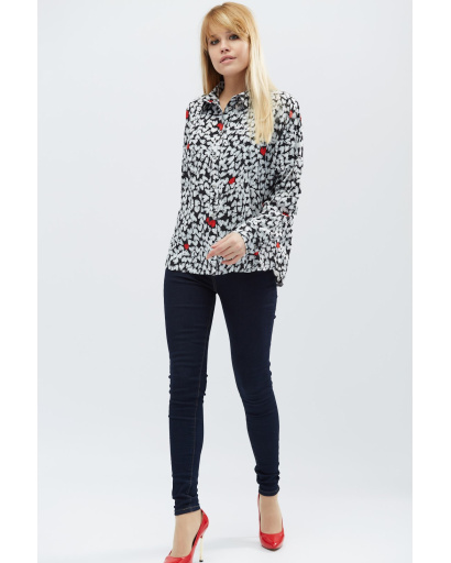 Жіноча сорочка вільного крою з сердчками 32224, Колір: Чорний, Розмір: XS, зображення 2