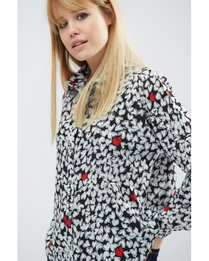 Жіноча сорочка вільного крою з сердчками 32224, Колір: Чорний, Розмір: XS, зображення 4