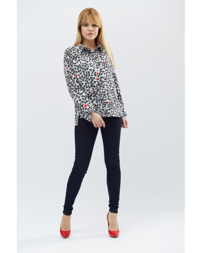 Жіноча сорочка вільного крою з сердчками колір білий-чорний 32225, Колір: Мультиколор, Розмір: XS, зображення 2