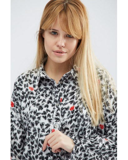 Жіноча сорочка вільного крою з сердчками колір білий-чорний 32225, Колір: Мультиколор, Розмір: XS, зображення 4