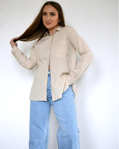 Бежевая рубашка с бахромой 55182, Цвет: Бежевый, Размер: M, изображение 2