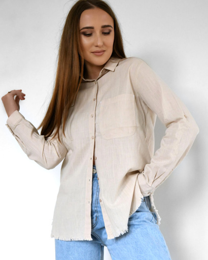 Бежевая рубашка с бахромой 55182, Цвет: Бежевый, Размер: M, изображение 3