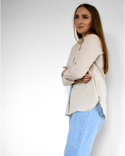 Бежевая рубашка с бахромой 55182, Цвет: Бежевый, Размер: M, изображение 5