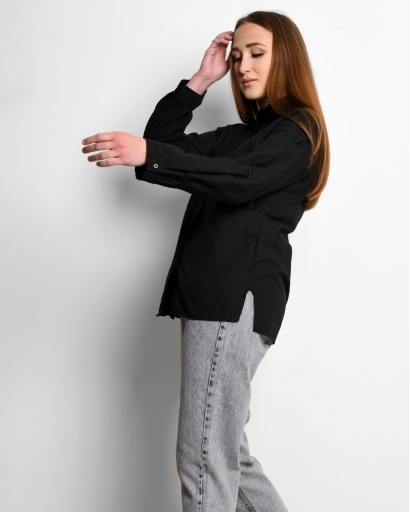 Хлопковая рубашка черного цвета 55184, Цвет: Черный, Размер: M, изображение 2