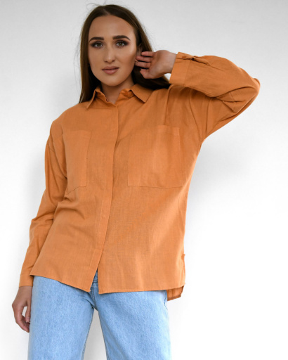 Хлопковая рубашка цвета песок 55185, Цвет: Кемел, Размер: L, изображение 2