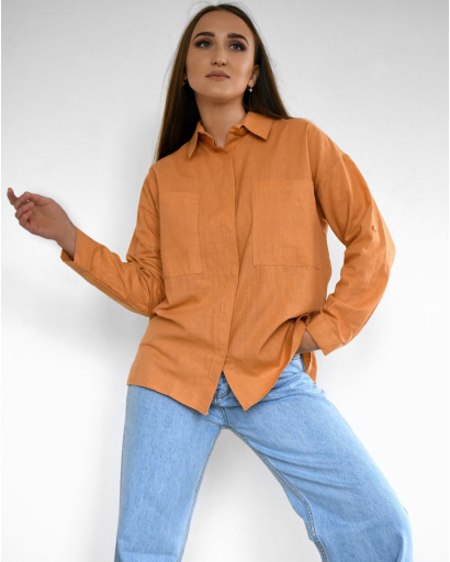 Хлопковая рубашка цвета песок 55185, Цвет: Кемел, Размер: L, изображение 3