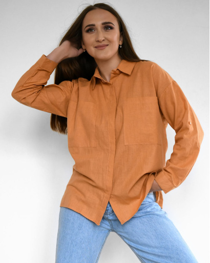 Хлопковая рубашка цвета песок 55185, Цвет: Кемел, Размер: L, изображение 4