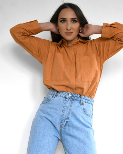 Хлопковая рубашка цвета песок 55185, Цвет: Кемел, Размер: L, изображение 5