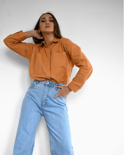 Хлопковая рубашка цвета песок 55185, Цвет: Кемел, Размер: L, изображение 6