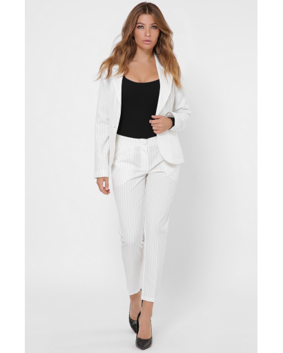 Классический костюм-двойка в полоску 35979, Цвет: Молочний, Размер: XS, изображение 2