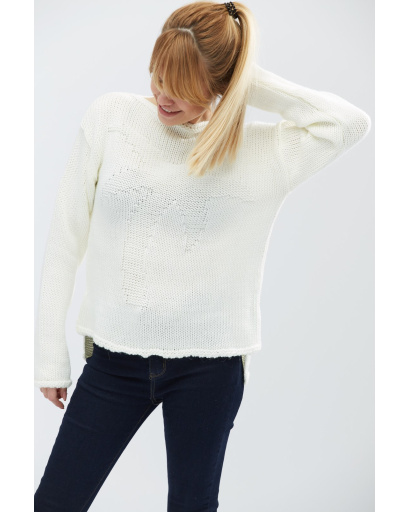 В'язаний светр "Пальма" 27606, Колір: Молочний, Розмір: ONE SIZE, зображення 4