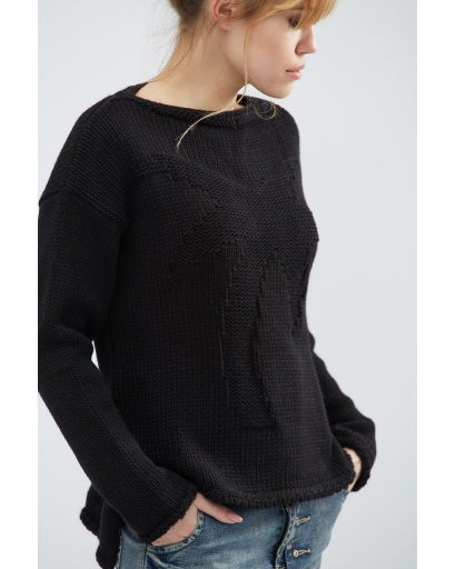 В'язаний светр "Пальма" 27608, Колір: Чорний, Розмір: ONE SIZE, зображення 3