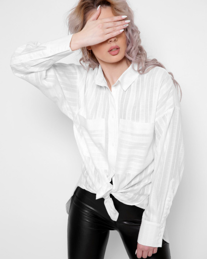 Белая рубашка в полоску 41027, Цвет: Белый, Размер: XS, изображение 5