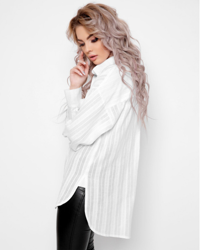 Белая рубашка в полоску 41027, Цвет: Белый, Размер: XS, изображение 7