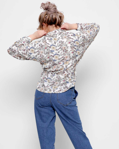 Вільна молочна сорочка в квіточку 41029, Колір: Молочний, Розмір: XS, зображення 3