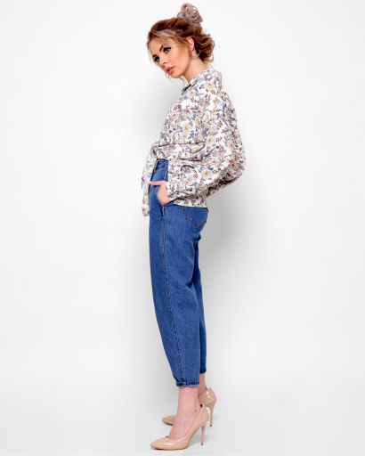 Вільна молочна сорочка в квіточку 41029, Колір: Молочний, Розмір: XS, зображення 6