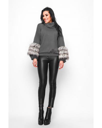 Дизайнерський жіночий светр із хутром 30434, Колір: Сірий, Розмір: XS, зображення 2