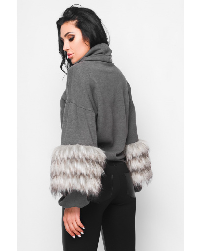 Дизайнерський жіночий светр із хутром 30434, Колір: Сірий, Розмір: XS, зображення 3