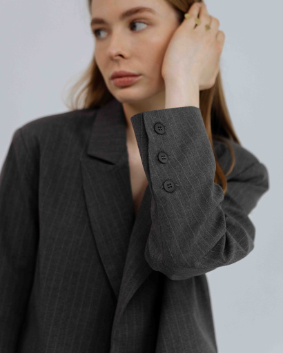 Женский серый костюм-тройка из пиджака, брюк и топа 56146, Цвет: Серый, Размер: S, изображение 5