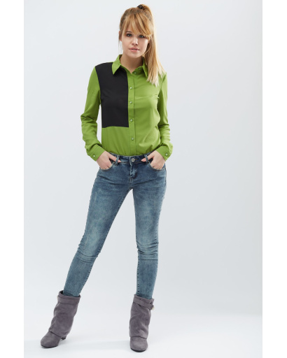 Жіноча сорочка з чорною вставкою 32211, Колір: Оливковий, Розмір: XS, зображення 2