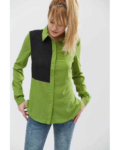 Жіноча сорочка з чорною вставкою 32211, Колір: Оливковий, Розмір: XS, зображення 4