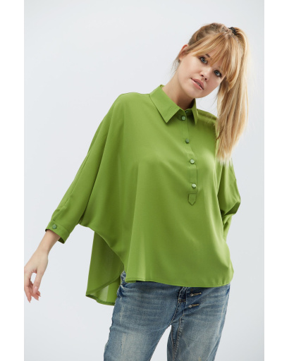 Шифоновая рубашка оверсайз цвет оливка 32216, Цвет: Оливковый, Размер: XS, изображение 2