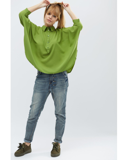 Шифоновая рубашка оверсайз цвет оливка 32216, Цвет: Оливковый, Размер: XS, изображение 3