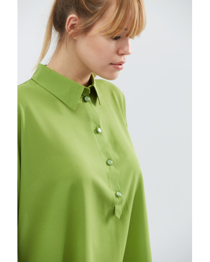 Шифоновая рубашка оверсайз цвет оливка 32216, Цвет: Оливковый, Размер: XS, изображение 5