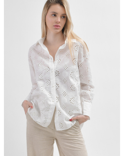 Натуральна лляна сорочка білого кольору 55991, Колір: Білий, Розмір: S, зображення 2