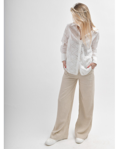 Натуральна лляна сорочка білого кольору 55991, Колір: Білий, Розмір: S, зображення 3